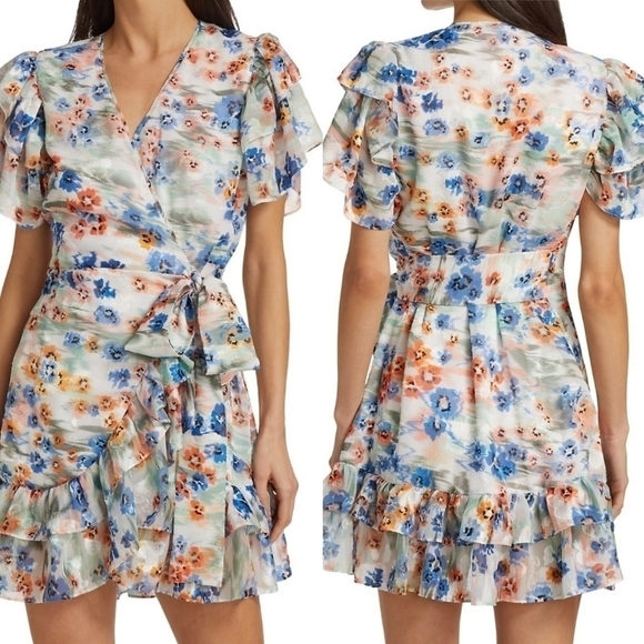 New Tanya Taylor Bailey Floral Print Faux Wrap Dress In Geranium Haze Multi Sz 2 - Picture 3 of 15